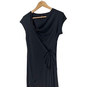 Porto San Francisco Black Cowl Neck Faux Wrap Bubble Hem Dress Size 2  EUC